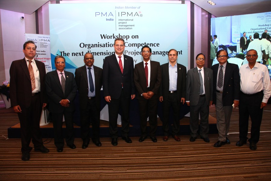 Dr. Reinhard Wagner (Global President and Executive Board Member of IPMA) seen here with Padma Bhushan Dr. Sivathanu Pillai (PMA India President), Dr. KV Jacob (PMA Director and Former Joint Secretary to Government of India)